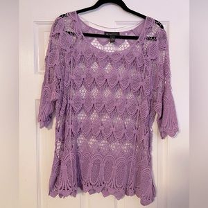 INC International Concepts Woman Lilac Lace Sheer Half-Sleeve Size:1x